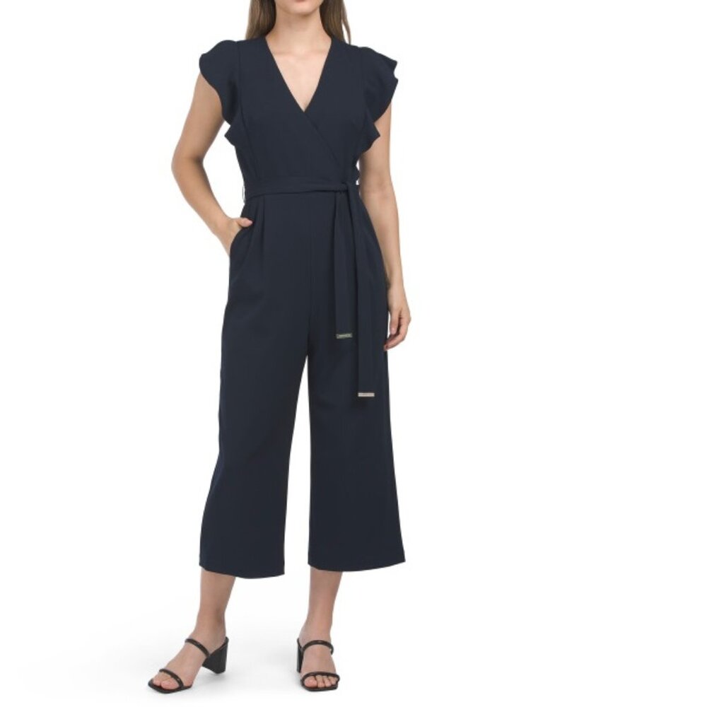 TOMMY HILFIGER Ruffle Sleeve Crop Jumpsuit. Size 8 - Picture 1 of 2